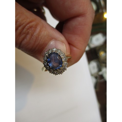 456A - 18ct Gold Pale Blue Stone and Diamond Cluster Ring, 4.8g, Size Q