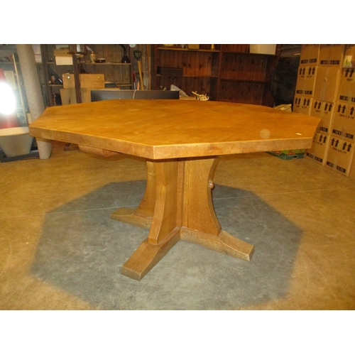Robert Thompson of Kilburn Mouseman Oak Octagonal Top Dining Table on an X Formed Pedestal and Outswept Legs, 137cm wide