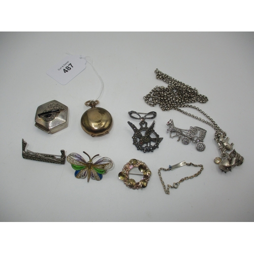 487 - Gold Plated Sovereign Case and Silver Jewellery and a Pill Box