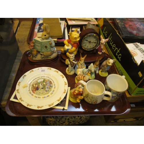 231 - Five Royal Albert Beatrix Potter Figures, Winnie The Pooh Clock etc