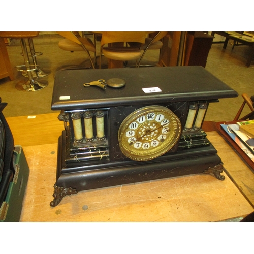 232 - Victorian Mantel Clock with Key and Pendulum