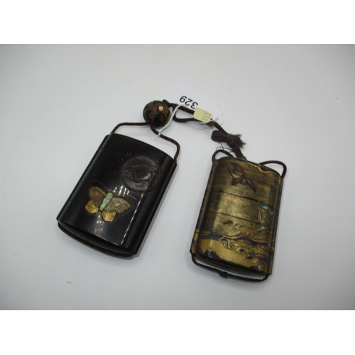329 - Two Japanese Lacquer 5 Section Inros, one with an Ojime