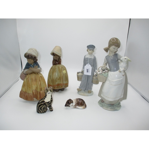 398 - Four Lladro Figures, Griselda Hill and Royal Doulton Cats