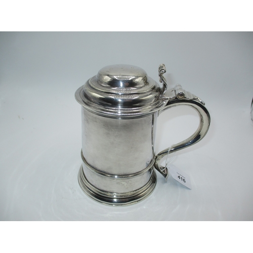 416 - 18th Century Silver Lidded Tankard, London 1733, Maker WD, 660g, 16cm h