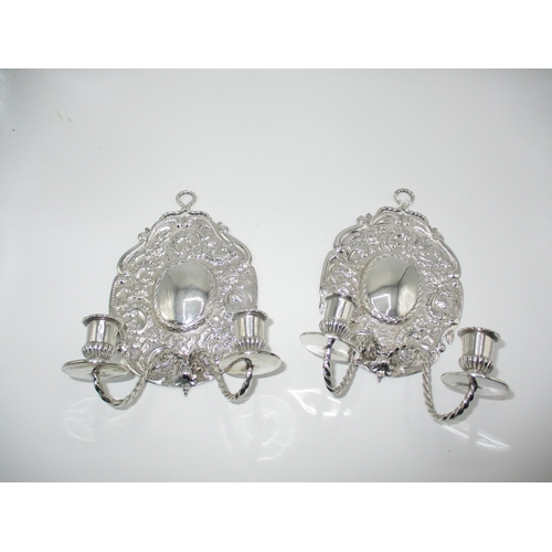 Pair of Early 19th Century Silver 2 Branch Candle Sconces, London 1804, Maker MG, 466g, back plates 18.5x12cm