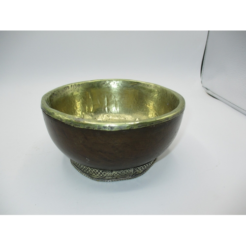 455 - Rustic Wood & Metal Mounted Bowl, 16.5x8.5cm