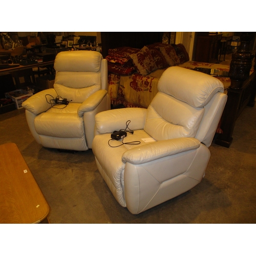 596 - Pair of Fawn Leather Electric Reclining Easy Chairs