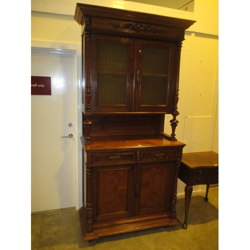 599 - 19th Century Pitch Pine Cabinet having Amber Tinted Glass Doors to the Upper Section, 109x52x232cm h
