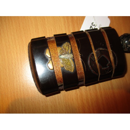 329 - Two Japanese Lacquer 5 Section Inros, one with an Ojime