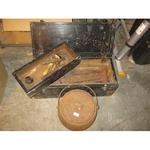 Box of Tools and a Metal Pot