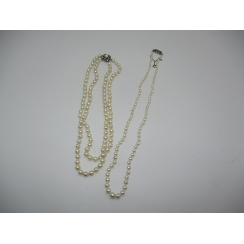 326 - Two Pearl Necklaces with Silver Clasps