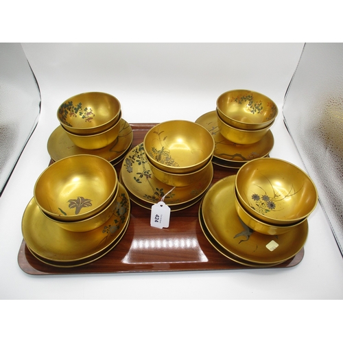 Set of 10 Oriental Lacquer Rice Bowls with Saucers