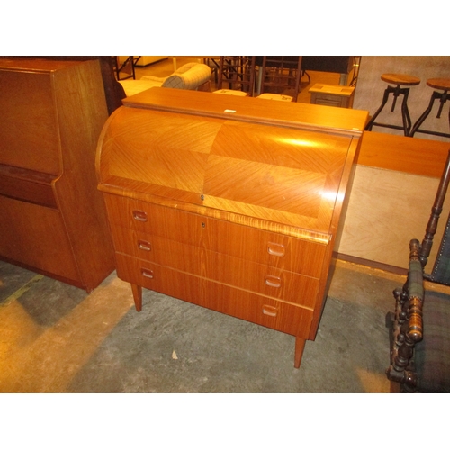 579 - Mid 20th Century Teak Cylinder Bureau, 90x48x96cm h