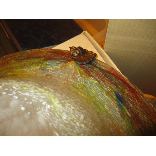 446 - Monart Glass Plafonnier having Gilt Metal Shell Fittings and Chains, 43cm