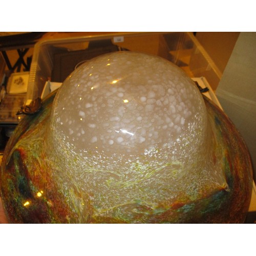 446 - Monart Glass Plafonnier having Gilt Metal Shell Fittings and Chains, 43cm