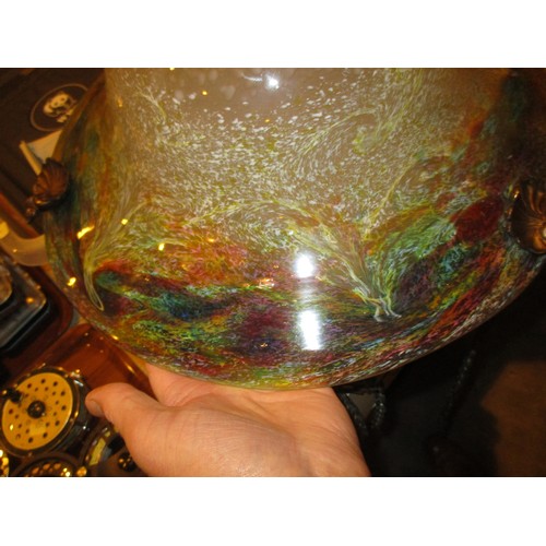 446 - Monart Glass Plafonnier having Gilt Metal Shell Fittings and Chains, 43cm