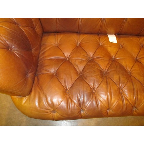 527 - Tetrad Oskar Deep Buttoned Brown Leather Settee, Chair and Centre Stool