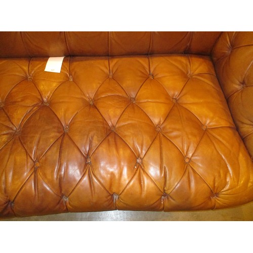 527 - Tetrad Oskar Deep Buttoned Brown Leather Settee, Chair and Centre Stool