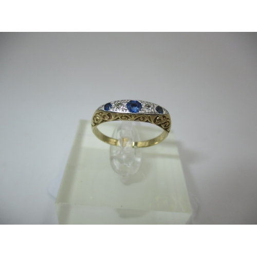 435 - Sapphire and Diamond 5 Stone Ring, hallmarks rubbed, 3.16g, Size O