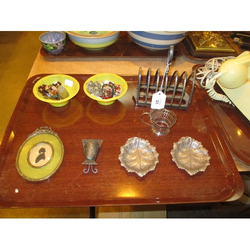 23 - Small Silver Items, Silhouette Plated Toast Rack, Jewellery etc