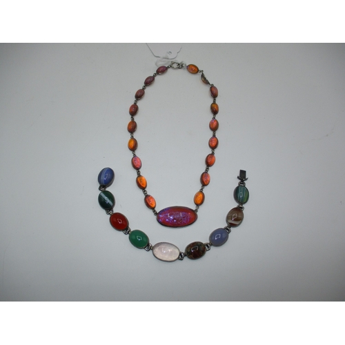 411 - Silver and Agate Bracelet and a Silver and Amber Type Necklace