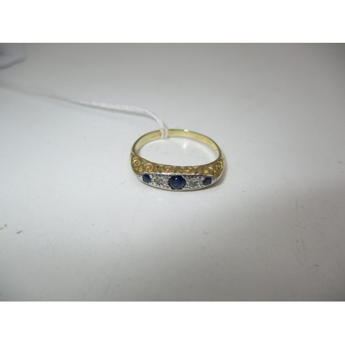 435 - Sapphire and Diamond 5 Stone Ring, hallmarks rubbed, 3.16g, Size O