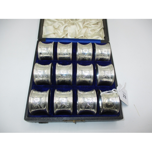 218 - Set of 12 Silver Napkin Rings, London 1910, 200g total