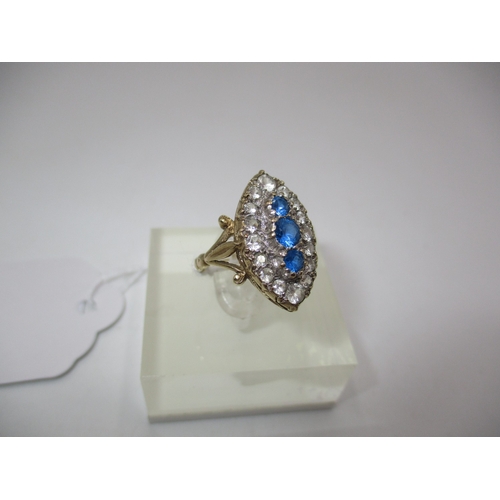 9ct Gold Diamond and Blue Stone Cluster Ring, Size K, 3.73g