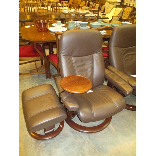 478 - Ekornes Stressless Brown Leather Chair with Stool and Detachable Table