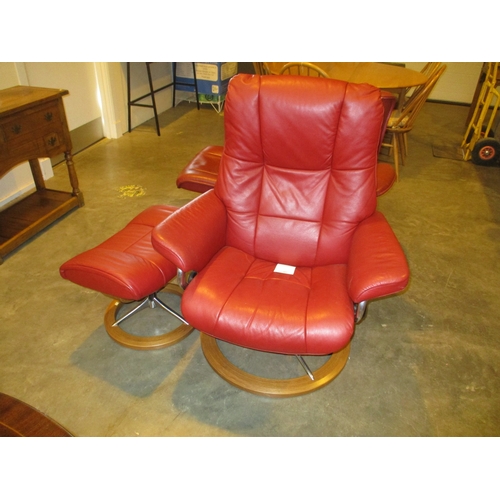 Ekornes Stressless Red Leather Chair with Stool