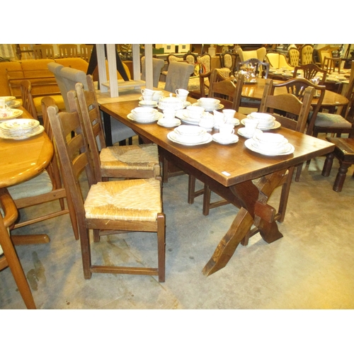 Oak Refectory Dining Table with 4 Ladder Back and Grass Seat Chairs ...