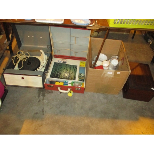Bush Record Player, Records, China, Walking Stick and Deed Box
