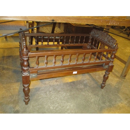 246 - Eastern Carved Wood Baby Crib, 83x48x57cm h