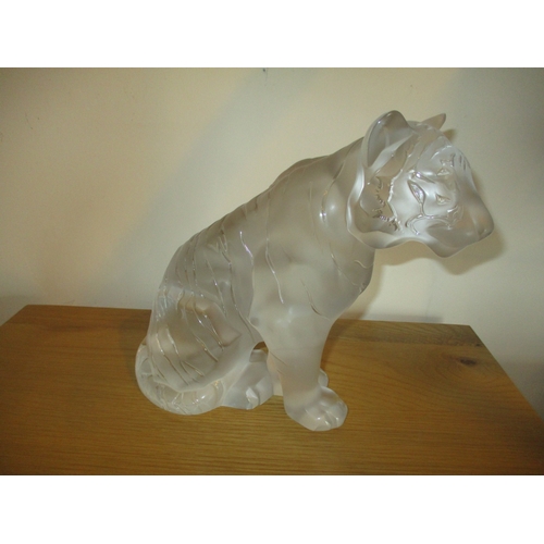577A - Lalique Glass Sitting Tiger, 24cm h, with box