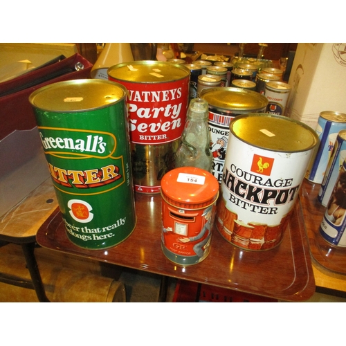 15 - Four Large Beer Cans, Post Box Can and a Codd Bottle