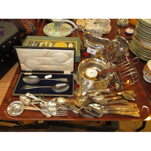 60 - Two Watches, Coin, Silver Plated Items etc