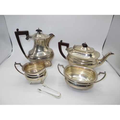 336 - Silver 4 Piece Tea Service, Birmingham 1959, and a Pair of Silver Sugar Tongs, 1594g total