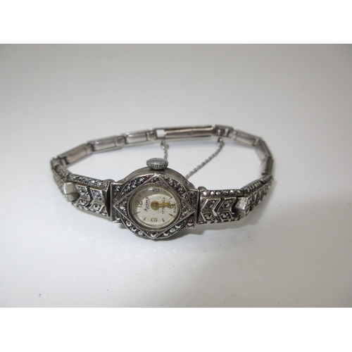 382 - Ladies Avarex Silver and Marcasite Cocktail Watch