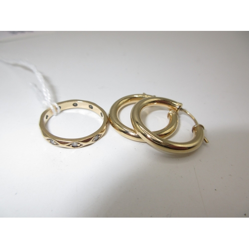 395 - 9ct Gold Eternity Ring 1.88g, and a Pair of Earrings, 3.48g total