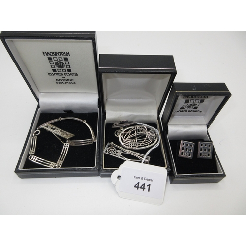 Modern Silver Rennie Mackintosh Pattern Bracelet, Similar Brooches etc