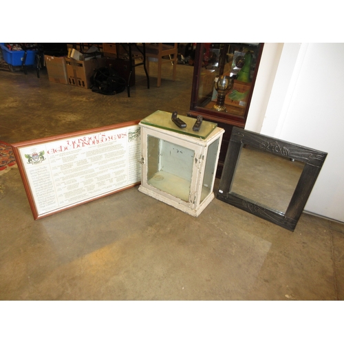 739 - WITHDRAWN FROM SALE - Arts and Crafts Style Mirror, Dundee 800 Print, 2 Leatherman Tools and a Vinta... 