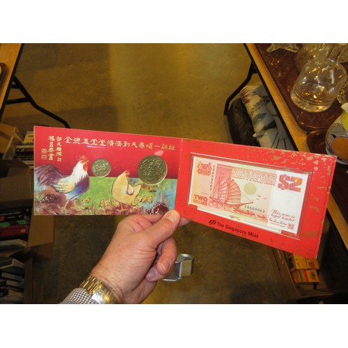 44 - Bangladesh and Malaysia Silver Coins and Banknotes, 2 Singapore $50 Dollar Notes