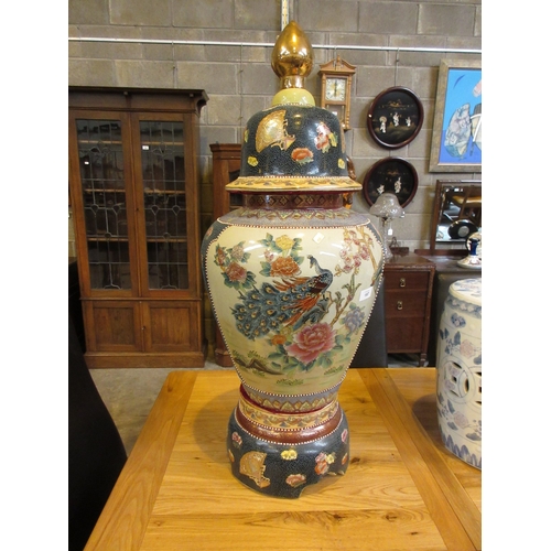 197 - Large Oriental Pottery Lidded Vase, 93cm h