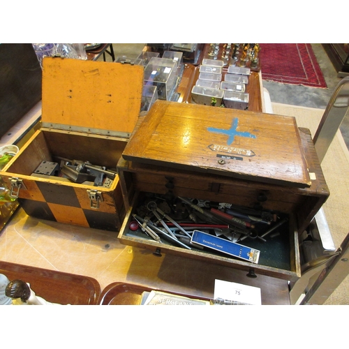 Engineers Tool Chest and Box with Various Tools and a Step Ladder