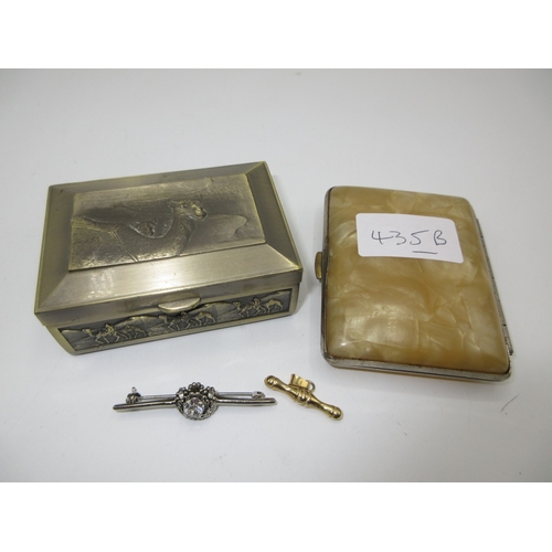 435B - 9ct Gold T Bar 1g, Brooch, Jewel Box and Cigarette Box