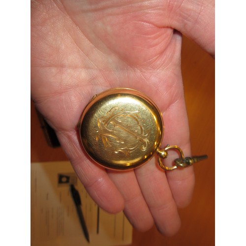 409 - J.W. Benson London 18ct Gold Open Face Pocket Watch, The Ludgate Patent No. 4658, 120g total, 4.7cm ... 