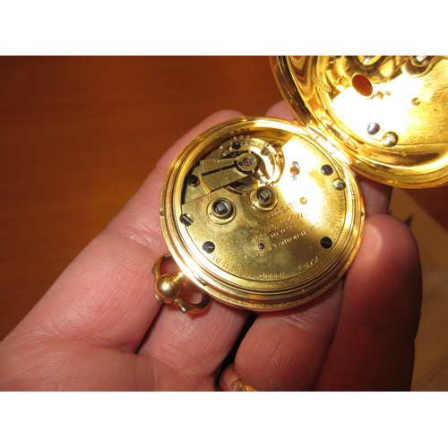 409 - J.W. Benson London 18ct Gold Open Face Pocket Watch, The Ludgate Patent No. 4658, 120g total, 4.7cm ... 