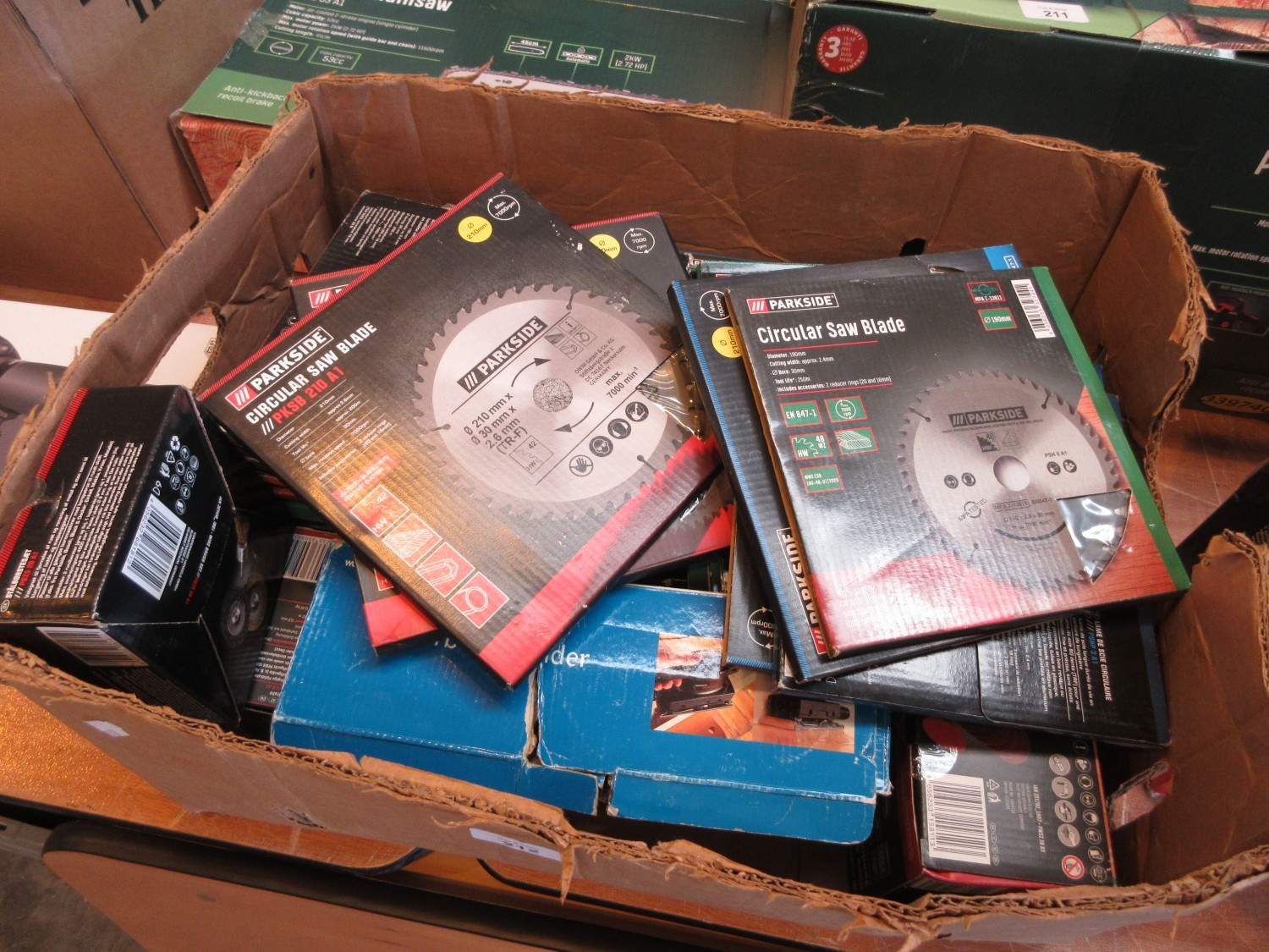 Box with Circular Saw Blades etc