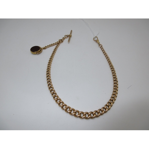 439 - 15ct Gold Albert with 15ct Gold Swivel Fob, 60.61g total. 14.5in long