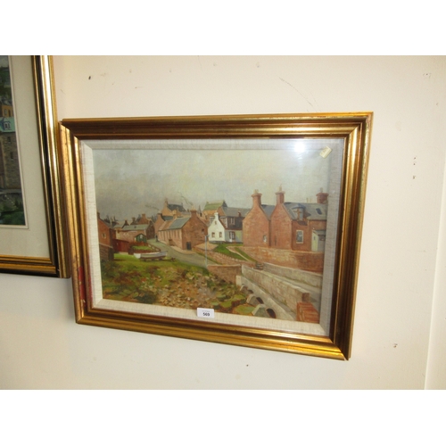 407 - David H. Leslie, Oil Painting, Boddam Village, 34x49cm